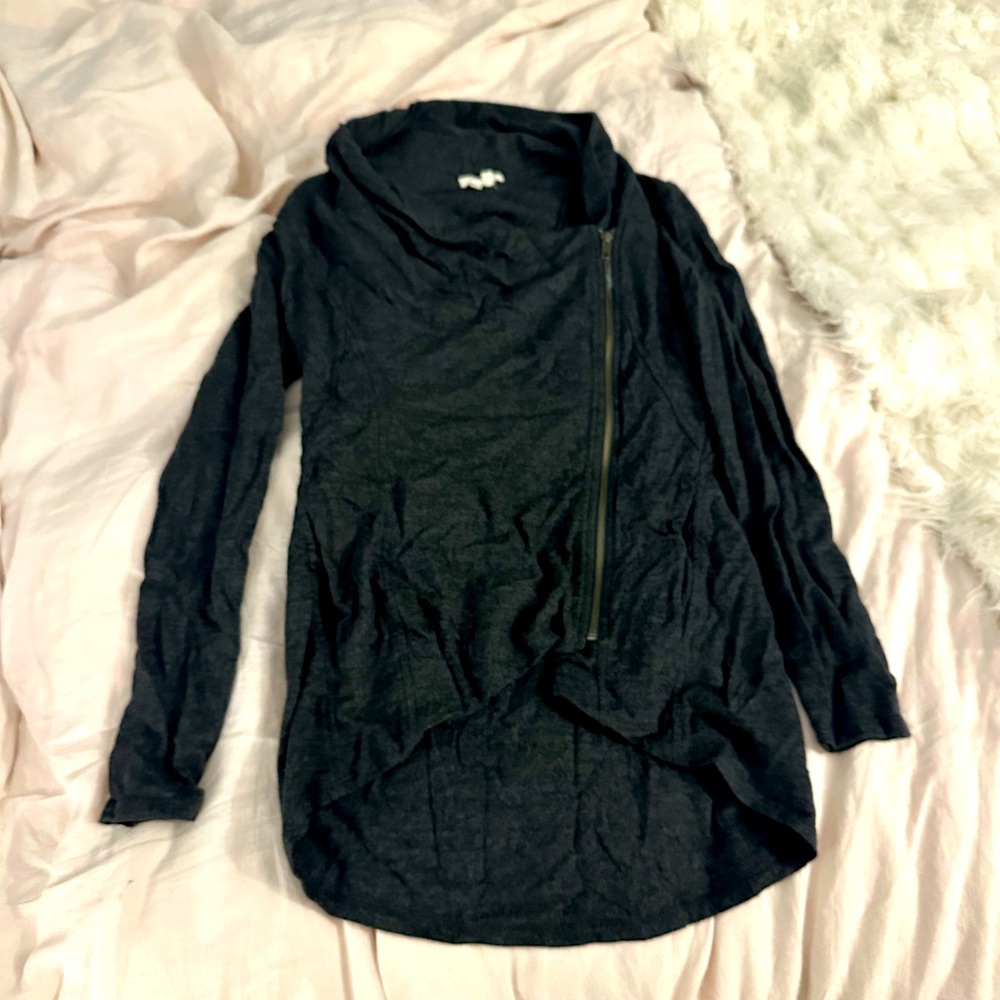 Helmut Lang dark grey assymetric zipper cardigan